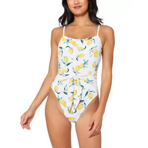 JESSICA SIMPSON Nice Lemons Printed Tie-Waist One Piece Swimsuit in Size Large S